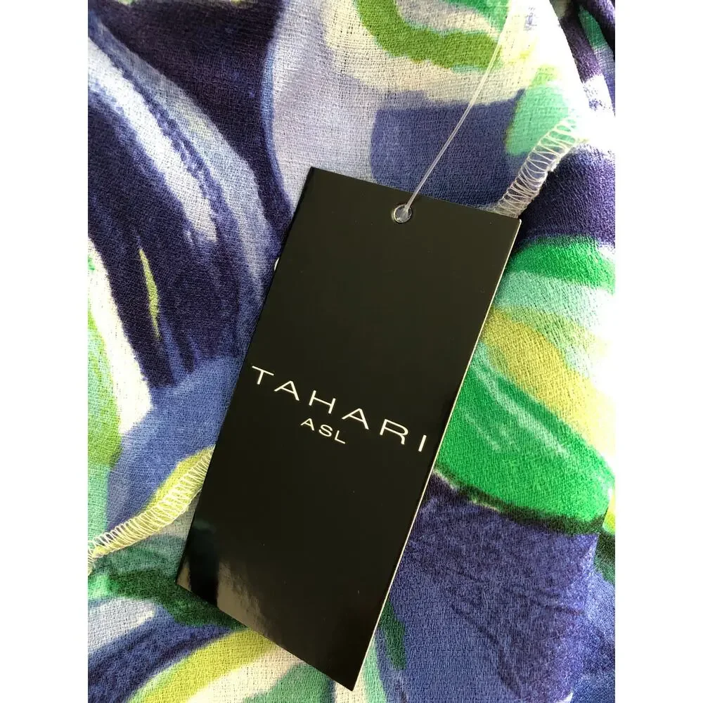 Tahari ASL Printed Draped-Front Sleeveless Top Pacific Blue Women's Large NEW